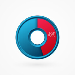 45 percent isolated pie chart. Percentage vector symbol, infographic blue red gradient icon. Circle sign for business, finance, web design, download, progress
