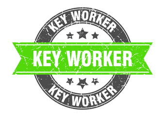key worker round stamp with ribbon. label sign