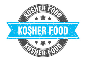 kosher food round stamp with ribbon. label sign