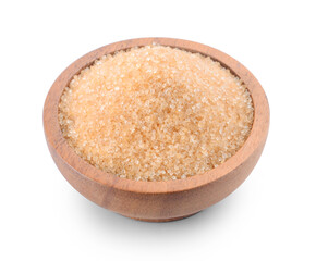 wood bowl sugar isolated on white background.