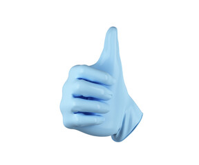 medical glove with thumbs up in approval 3d render on white