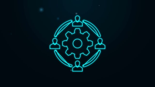 Glowing neon line Outsourcing concept icon isolated on black background. Cooperation sign. Idea of teamwork and investment. 4K Video motion graphic animation.