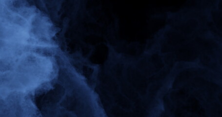 Abstract 4k resolution defocused smoke background for backdrop, wallpaper and varied design. Dark blue, blue gray and electric blue colors. Black space.