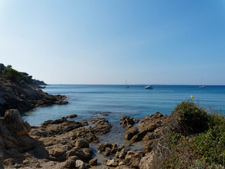 Fototapeta na wymiar View of the Mediterranean Sea along the national park of Cap Lardier between La Croix Valmer and Saint-Tropez in French Riviera 