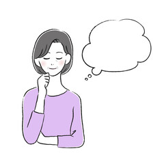 笑顔の女性　考える　吹き出し