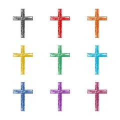 Christian wooden cross icon, color set