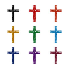 Christian wooden cross icon, color set