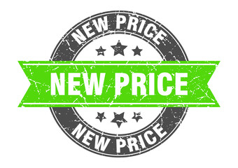 new price round stamp with ribbon. label sign