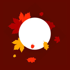 Modern vector flat image with autumn maple leaves on brown background. Hello Fall, Autumn Sale, Autumn background with your text.