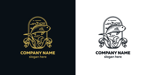 Tuna fish logo. Vector graphics. Seafood shop.