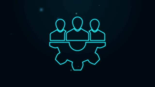 Glowing neon line Project team base icon isolated on black background. Business analysis and planning, consulting, team work, project management. Developers. 4K Video motion graphic animation.