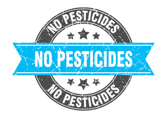 no pesticides round stamp with ribbon. label sign