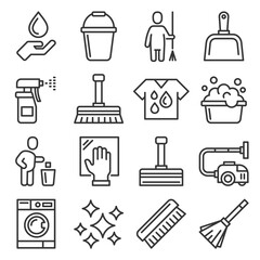 Cleaning Icons Set on White Background. Vector