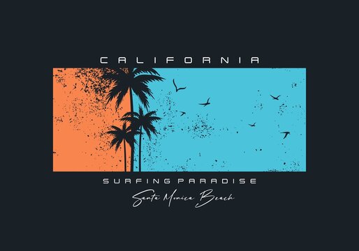 California  typography, tee shirt graphics, vectors, surfing paradise,
