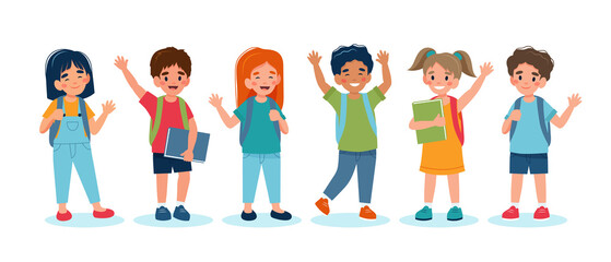 Children back to school, set of cute characters. illustration in flat style