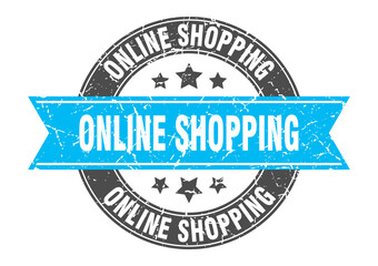 online shopping round stamp with ribbon. label sign