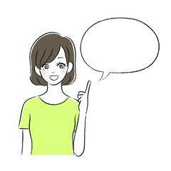 笑顔の女性　指差し　吹き出し