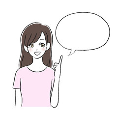 笑顔の女性　指差し　吹き出し
