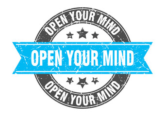 open your mind round stamp with ribbon. label sign