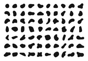 Random shapes. Black blobs, round abstract organic shape collection. Pebble, drops and stone silhouettes. Blotch, inkblot texture vector set. Rounded spot or speck of irregular form - 378725788