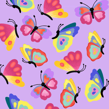 Seamless pattern butterflies. Colorful butterfly repeating background for fabric, wallpaper, packaging. 