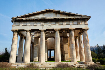 Facade of the 'Temple of Hephaestus' doric peripteral temple on the Agora of Athens