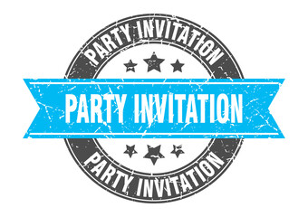 party invitation round stamp with ribbon. label sign