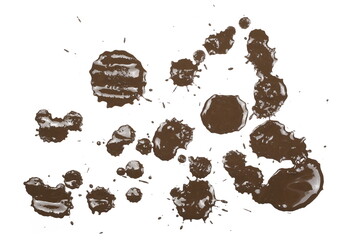 Mud, wet dirt stains texture isolated on white background, top view with clipping path