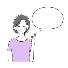 笑顔の女性　指差し　吹き出し