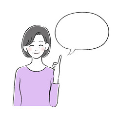 笑顔の女性　指差し　吹き出し