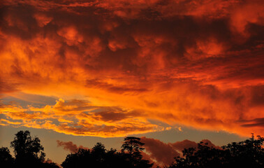 Stormy sky and huge red clouds 