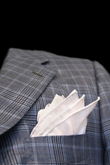 gentleman dress up - wool blazer jacket from a man's suit with a handkerchief in pocket