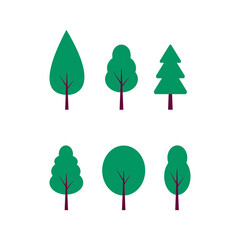 Collection of flat trees set.  forest tree, nature plant isolated on white background. Vector eco foliage icon.