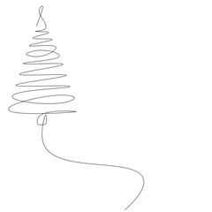 Christmas tree line drawing, vector illustration