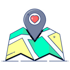 
An icon of love location, heart inside location pin 
