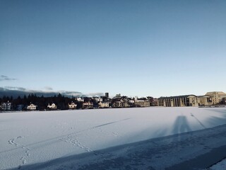 Dusk upon Frozen Lake Tjrnin, Reykjavik, Iceland