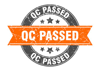 qc passed round stamp with ribbon. label sign