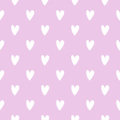 Seamless pattern white doodle hearts on pastel lavender background. Elegant print for fabric textile gift paper scrapbook wallpaper kids clothes nursery decor