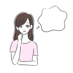 悩んでいる女性　考える　吹き出し