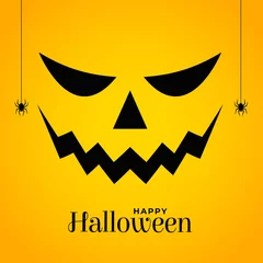 Fototapeten scary halloween pumpkin face on yellow background © starlineart