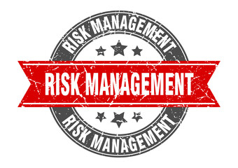 risk management round stamp with ribbon. label sign