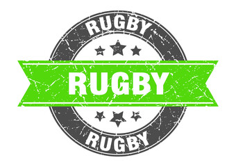 rugby round stamp with ribbon. label sign