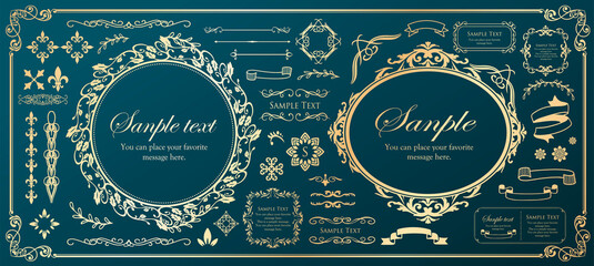 高級感のあるフレームデザイン、カリグラフィー素材、ラグジュアリー、テンプレート、【コピースペース】