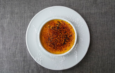 Catalan cream in a hot bowl