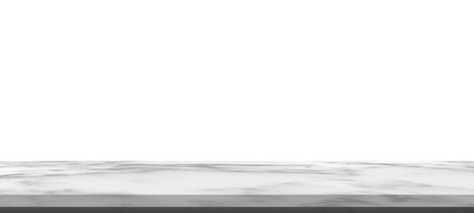 Empty top of white mable shelf table isolated on white background for montage product display or design key visual layout, with clipping path.