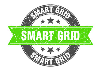 smart grid round stamp with ribbon. label sign