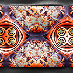 3D rendering of plastic background with embossed fractal on leather