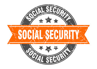 social security round stamp with ribbon. label sign