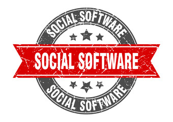 social software round stamp with ribbon. label sign
