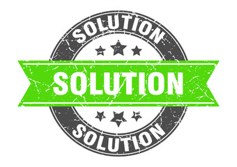 solution round stamp with ribbon. label sign